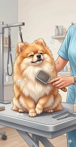 Perro de doble capa preparado para mantenimiento de muda