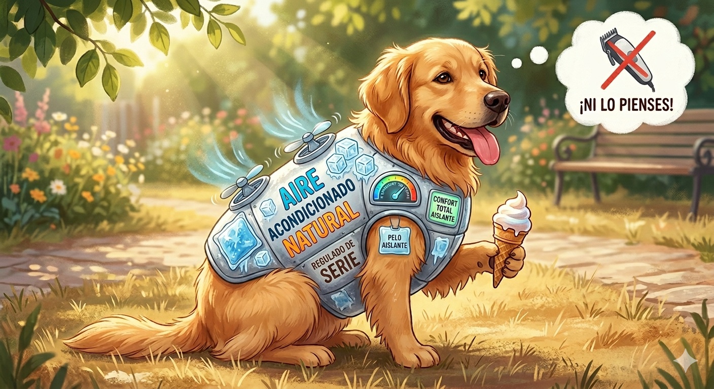 Ilustración sobre el pelo del perro como aire acondicionado natural
