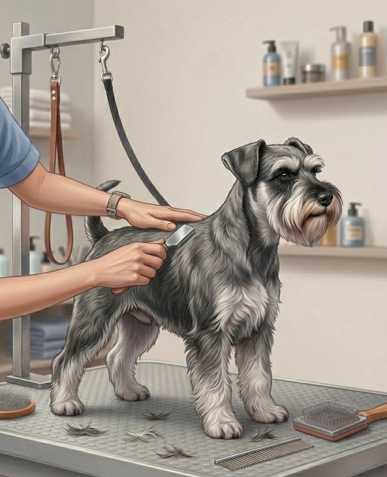 Schnauzer tras trabajo de hand stripping