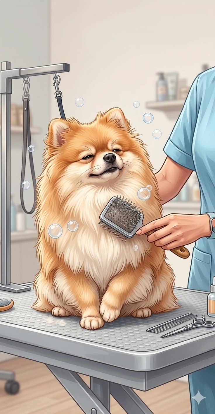 Perro de doble capa preparado para mantenimiento de muda